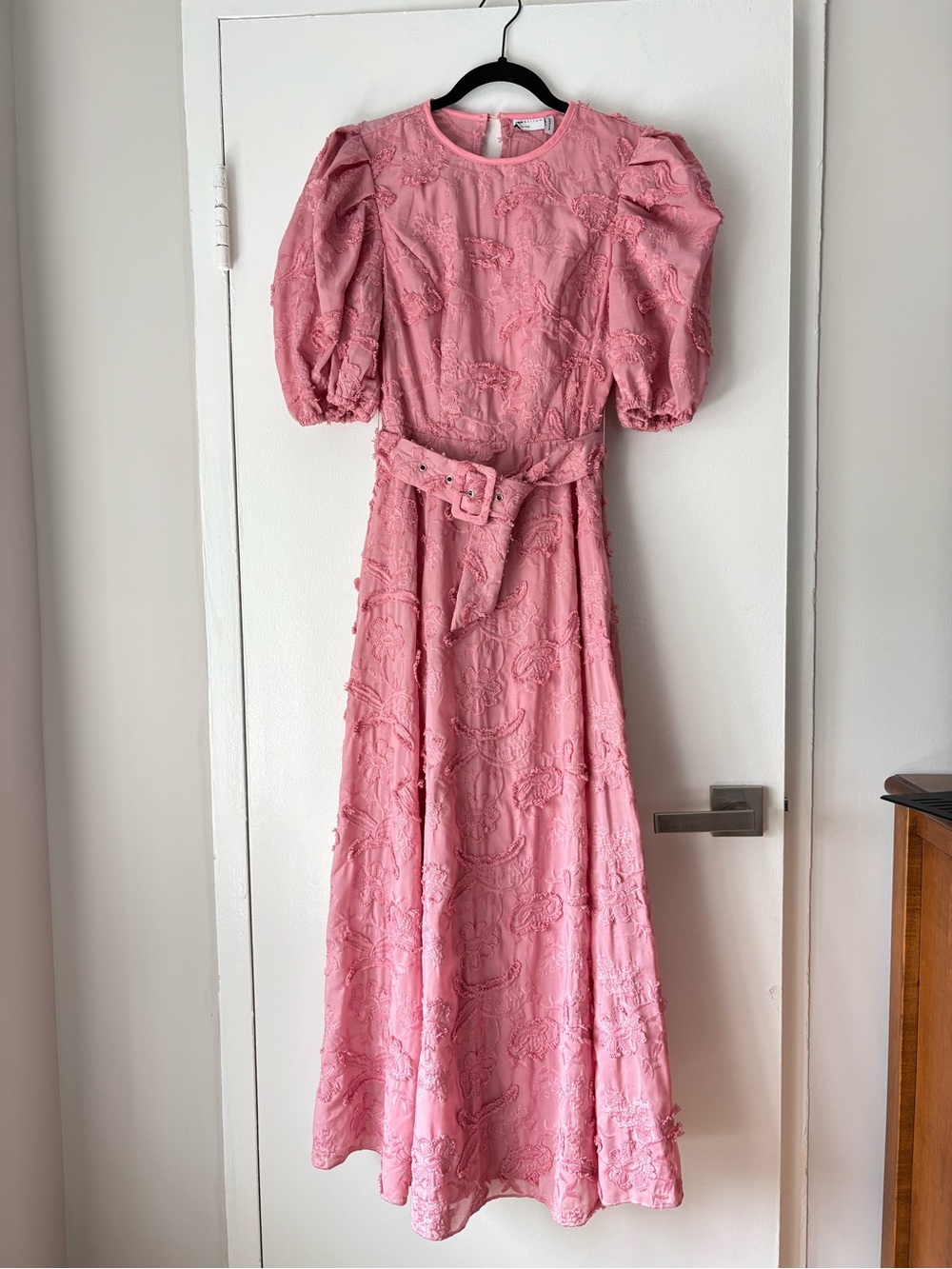 ASOS Pink Puff-Sleeve Maxi Dress with Self Belt